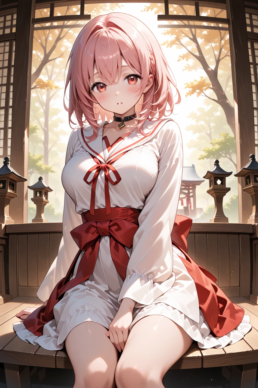 nsfw,((Masterpiece)),((high resolution)),((Best Quality)),Anime illustration,(((1girl))),(wavy hair),(short hair),(pale pink hair color),small ponytail,Red eyes,(Big round eyes),((tareme)),12 years old,((loli face)),orgasm,drunken eyes,((very big breasts)),Short stature,Young,,kimono,mini skirt,Feeling embarrassed,Are crying,arms behind back,bound arms,bound breasts,restrained,