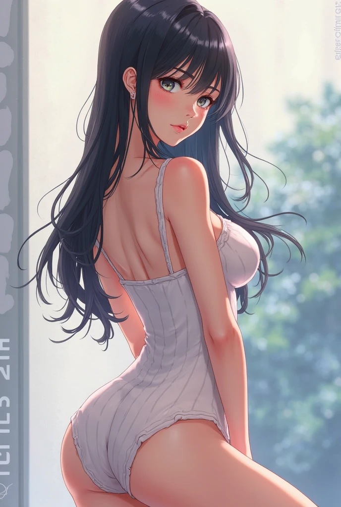 The nude kid with medium titis in a half dress raised her hands and put them above her head and stuck out her tongue 