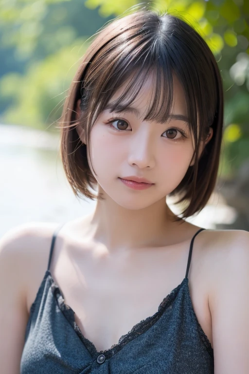 nsfw,one woman,see-through,put hands behind head,wet body,thin,cute face,moaning,very short hair,black hair,shinto shrine,high quality,photorealistic,japanese,beautiful woman,female 