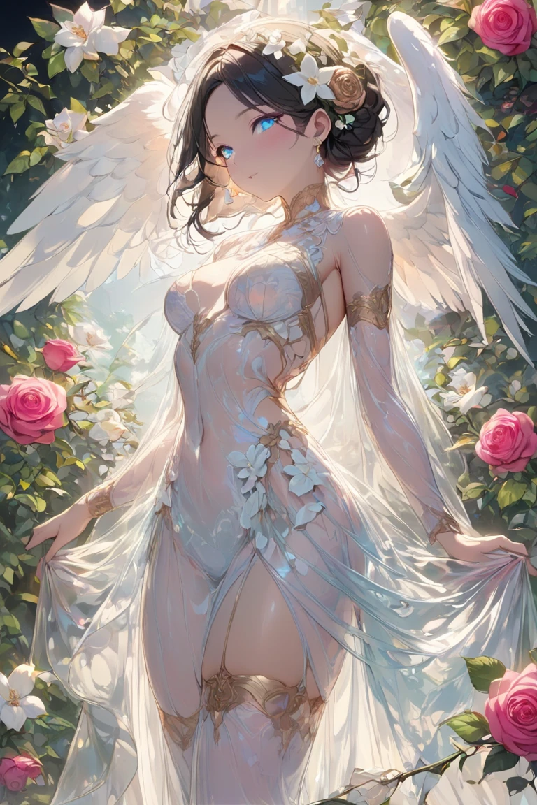 best quality,masterpiece,1girl,solo,(((9years old))),japanese girl,an extremely cute and beautiful girl,highly detailed beautiful face and eyes,petit,cute face,lovely face,baby face,shy smile,show teeth,black hair,medium short hair,flat chest,Hairless pussy,nipples sticking out on the dress,no bra,no panties,skinny,slender,(((wearing a white Transparent mini angel dress))),(((standing in a church garden))),she is looking at the viewer,(((lift your clothes above the waist))),((open your legs)),(((show your pussy to viewer))),((NFSW))