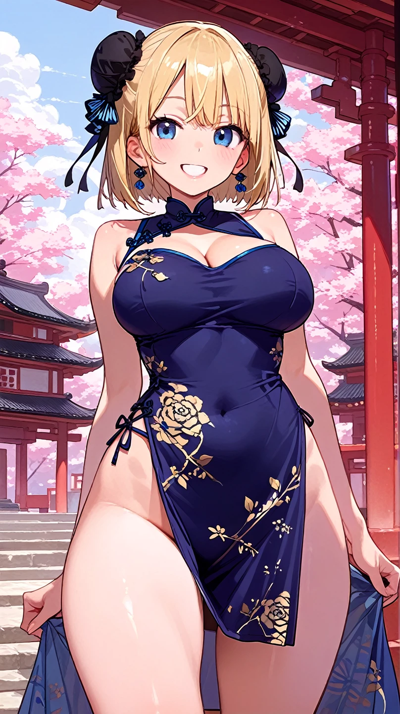 masterpiece, high quality, 4K, Beautiful design, silhouette,blonde, 非常に詳細な夜のStarry Sky,Flower Field, wonderful, Finer details, Very knowledgeable woman, Highly detailed solo, 1 female,Big Breasts,Red dress,Night view,Starry Sky,full moon,