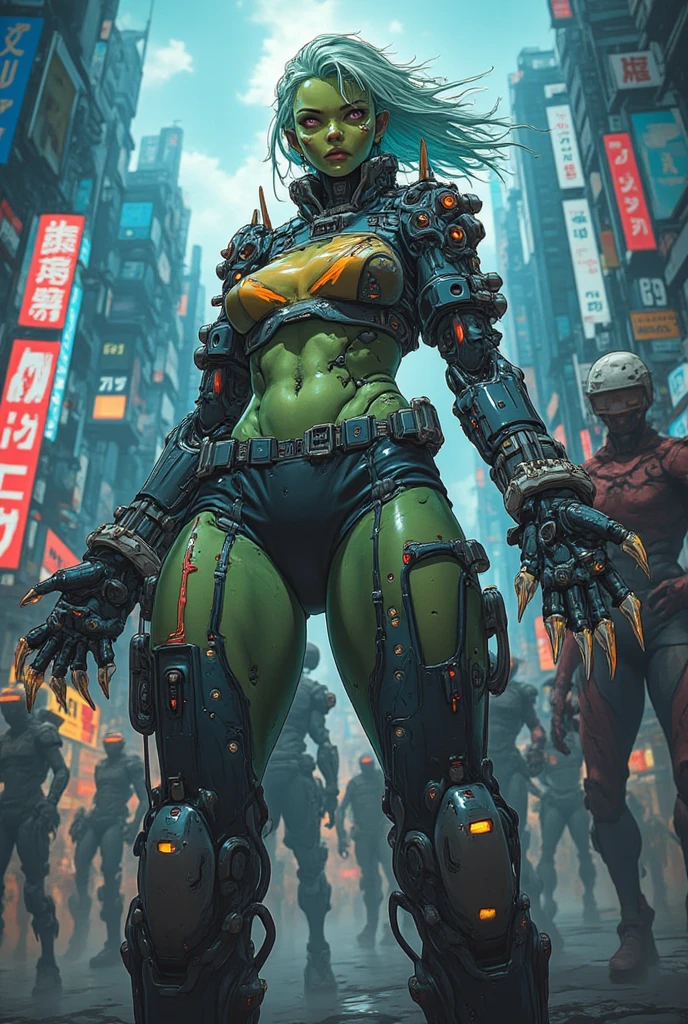 (((NSFW, desenho de linha, Desenho em aquarela, best quality, Ultra Detalhado, master part, 1 mulher negra de 21 anos, pele negra, corpo inteiro, corpo magro, Gears of War estilo sci-fi NSFW caça))), ((1 mulher negra de 21 anos, pele negra, cabelo dreadlock, beautiful face, rosto bem desenhado, symmetrical face, detailed hands, well drawn hands, symmetric eyes, corpo magro: 1.2, sci-fi soldier, Usando NSFW Armor Sci-Fi, corpo magro esbelto, corpo inteiro)), dynamic pose, Pose de combate, motor ureal 5, 8k, drama ao vivo, apocalyptic cityscape, proporcional, symmetric, proportion Aurea, art-station, Velhaco, Dynamic Combat Pose, Steampunk