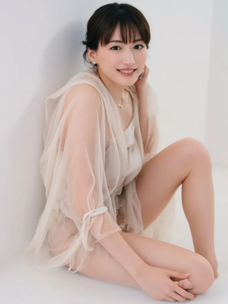 Camisole dress、Sheer tops、Bob Hair、sneakers、smile、Hotel