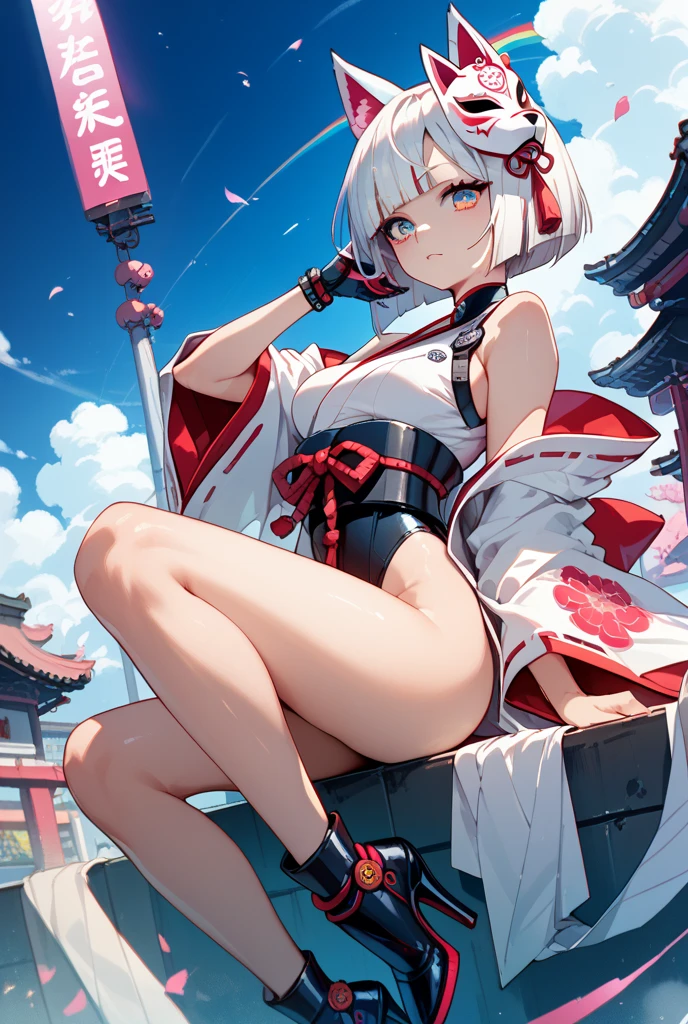 White hair,huge tit,Two-dimensional,red pupils,cat ear,Bikini swimwear,is shy,chiquita,Be red in the face,Blindfolds,solo person,Stand on one foot,Briefs,swim wears,Breast-tie your hands,From the side Side