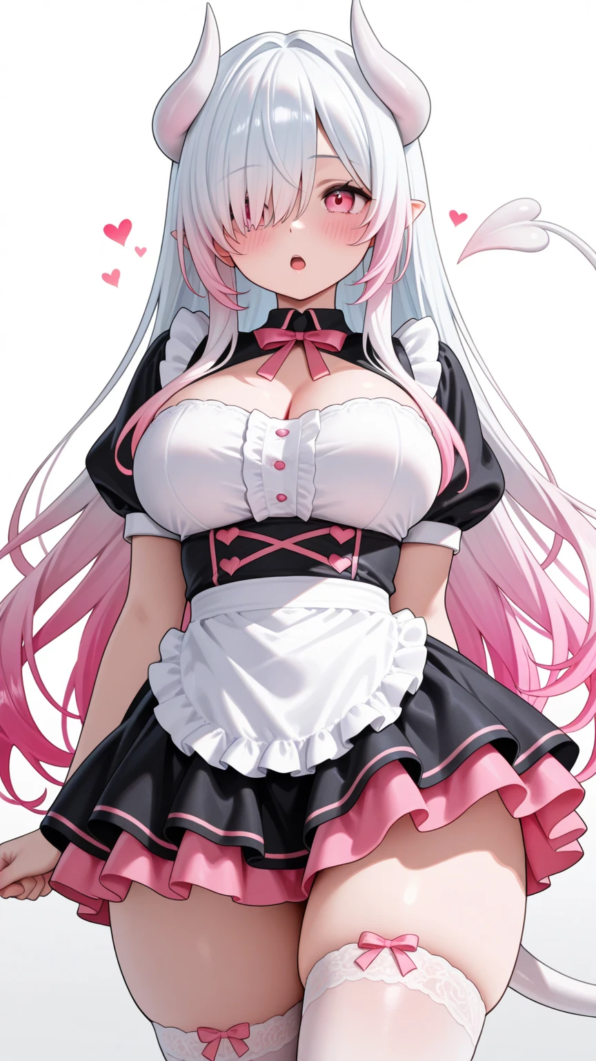Browsing Caution:1.1,masterpiece:1.3,Detailed and beautiful depiction 1.3,Official Art,Beautiful adult woman ,Megurine Luka,Pink long hair,blue eyes,Large Breasts,I feel,Inserted and climaxed,Maid clothes,Cowgirl insertion sex,Short penis in vagina,Shaking breasts,sit,Bedroom