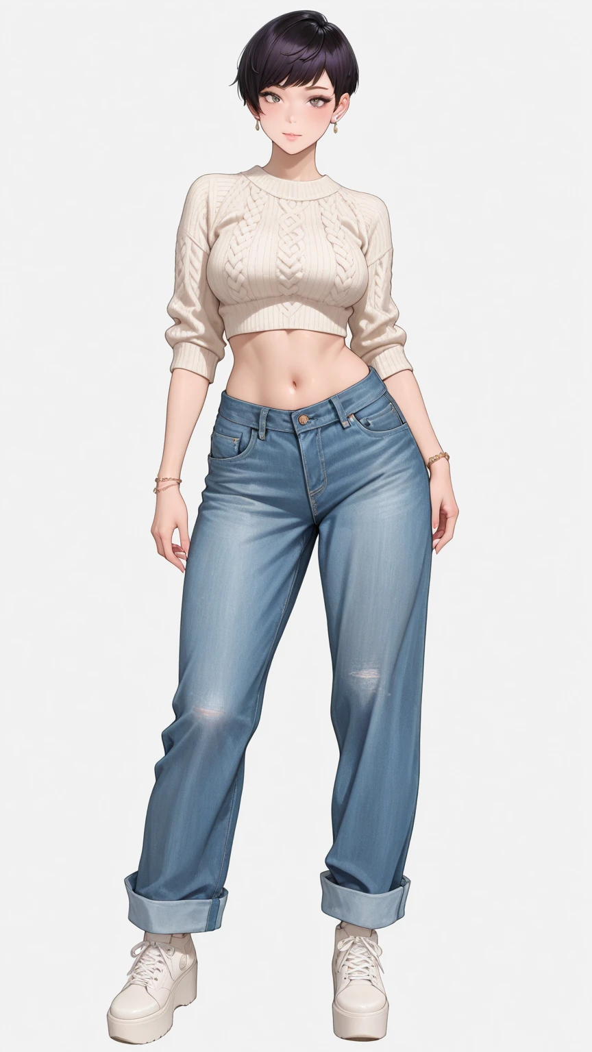 clothes came to life, clothes with no one in it, filled out, curves, white shirt, pink jeans standing on its own, simple background, invisible, visible_nipples
