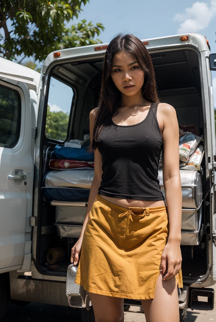 HD PIC, ULTRA REALISTIC, REAL PIC, 8K
real pic, HD pic, 8k
Asian woman, 36 years old, curve body,long black hair, wearing a white t-shirt, green cargo pants, boots, smiling expression, standing in front of a red jeep, jungle background, humid
HD pic, ultra realistic, 8k, very realistic
