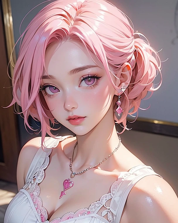 (best quality,4k,8k,highres,masterpiece:1.2), ultra-detailed, realistic:1.37, beautiful detailed eyes, beautiful detailed lips, extremely detailed eyes and face, long eyelashes, seductive gaze, pale skin turning pink, smile on her lips, messy bun hair tied in a black hairband, sexy woman with an alluring look, wearing alluring earrings, black v-neck t-shirt emphasizing her neck, captivating demeanor, enchanting expression, tempting charm, captivating beauty, elegance, seductive pose, beguiling presence.