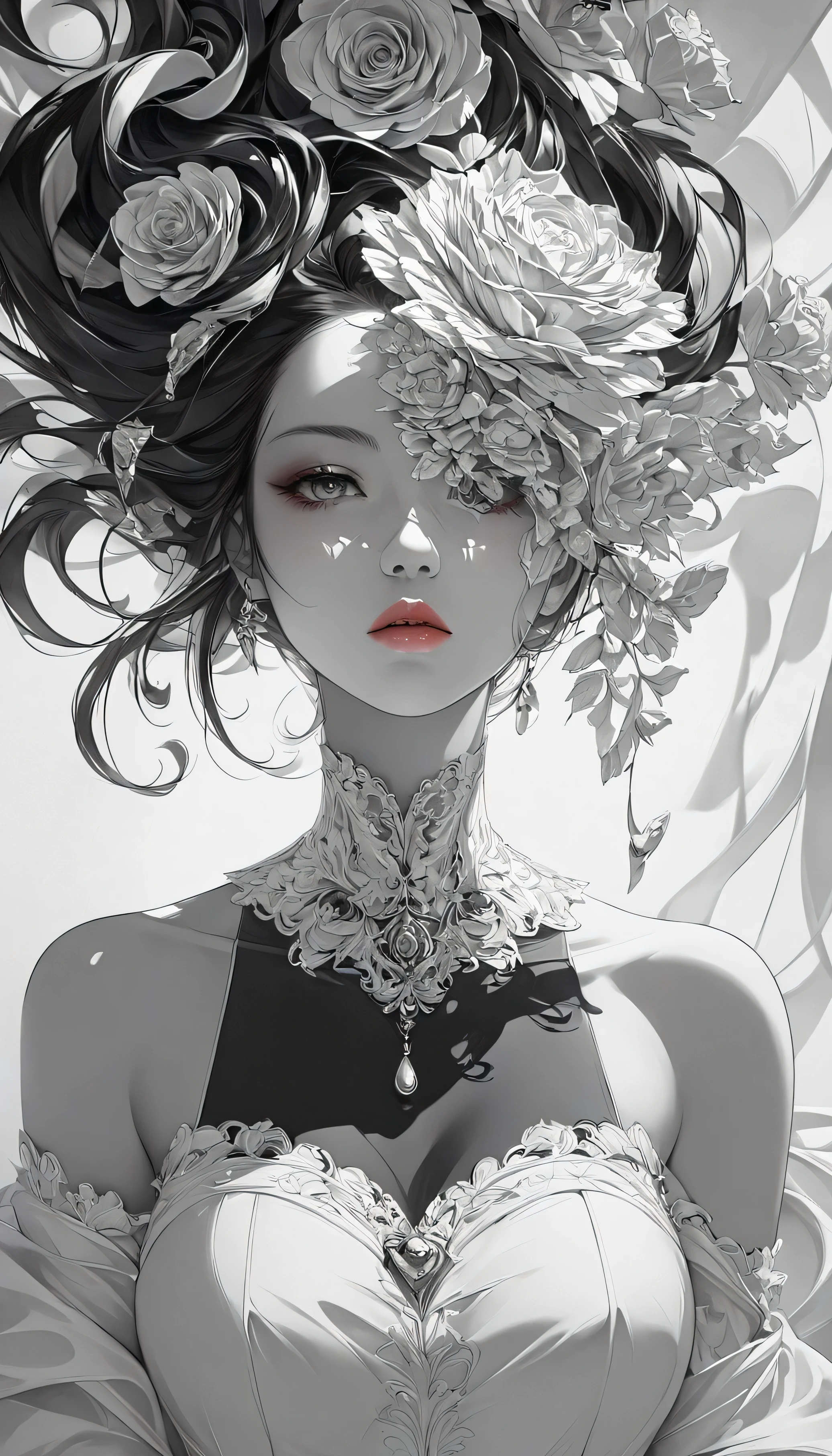 Black, beautiful, Fantasy,elegant lots of flowers --auto --s2