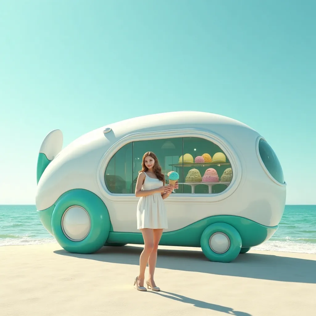 Carrinho de sorvete de praia com estilo futurista