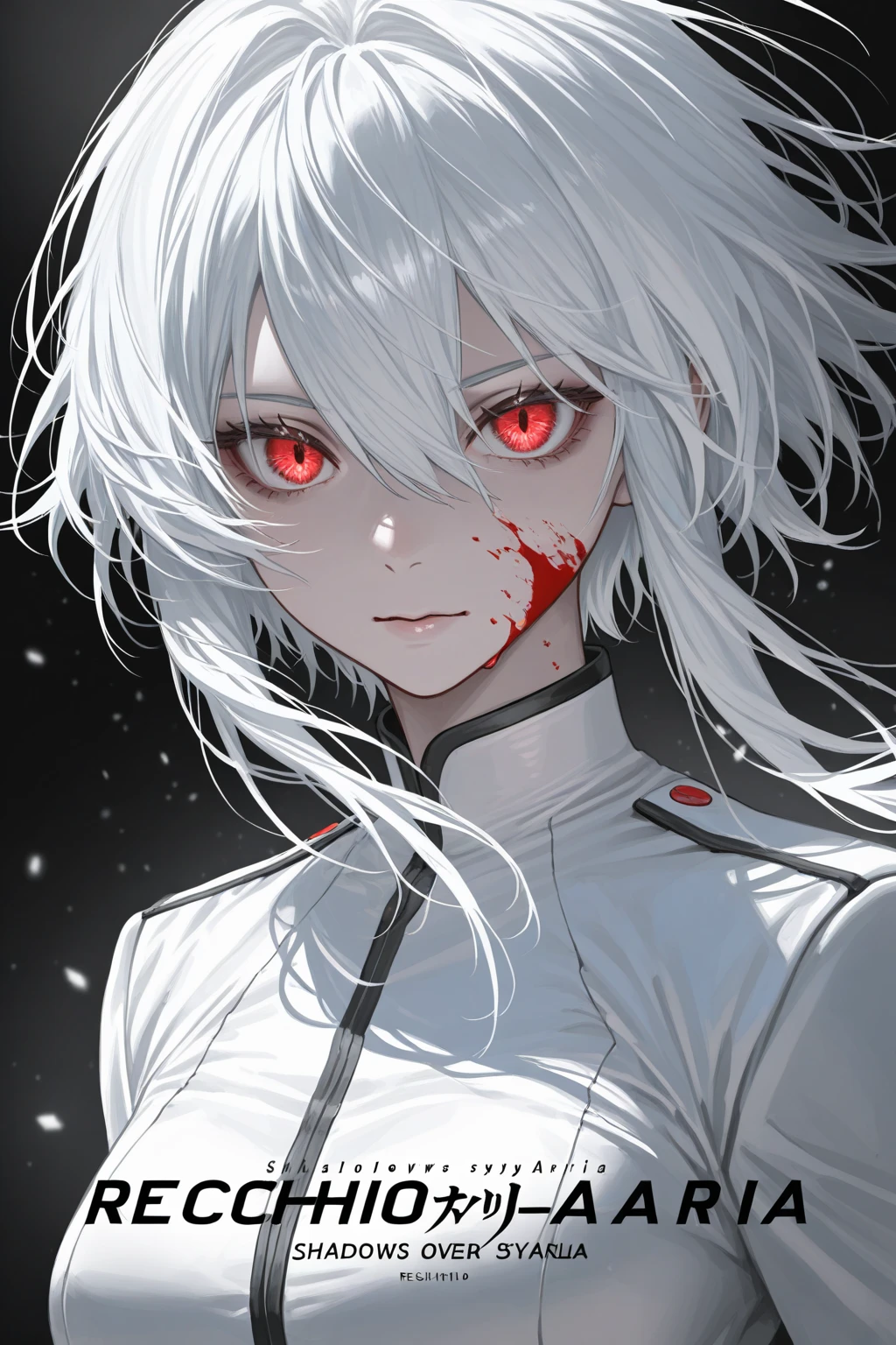 ebiblue, incredibly absurdres, best quality, 4k wallpaper, 1girl, looking at viewer, trembling, buruma, greyscale foreground, Light Red color background