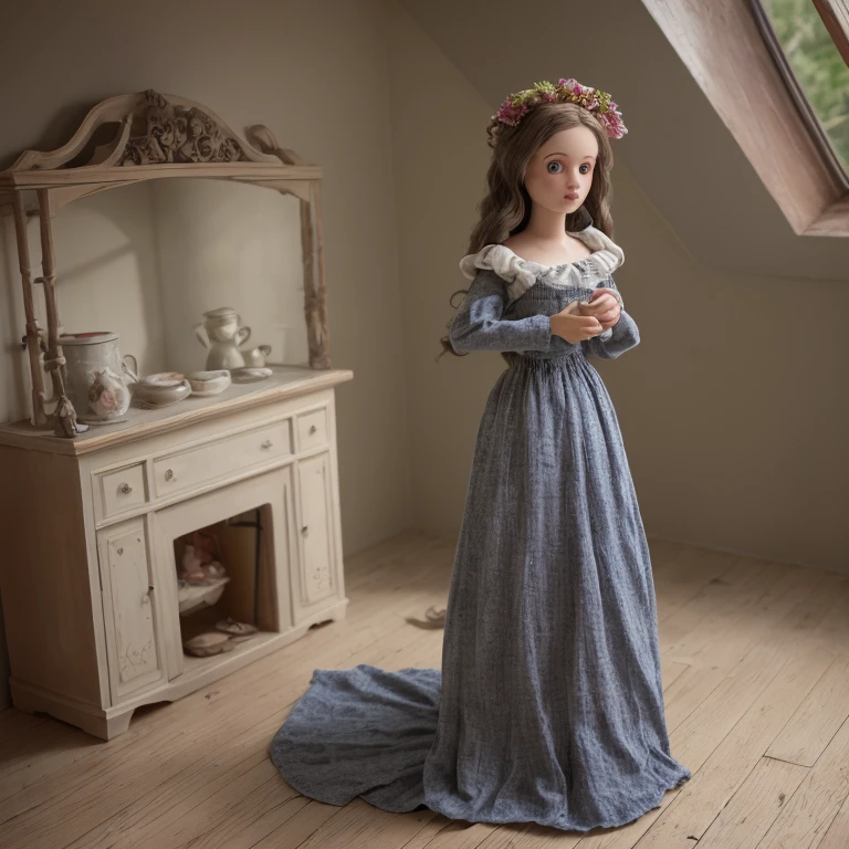 (masterpiece:1.4), (best qualit:1.4), (high resolution:1.4), wendy darling, bow, nightgown, standing on bed, happy,