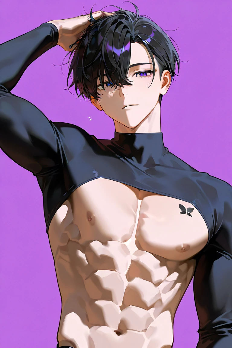 Chico, man ,only one person ,black fur, long,fringe, male body , white and skinny, sportswear, voléybal,backwards, number 129 on the back, Level of detail