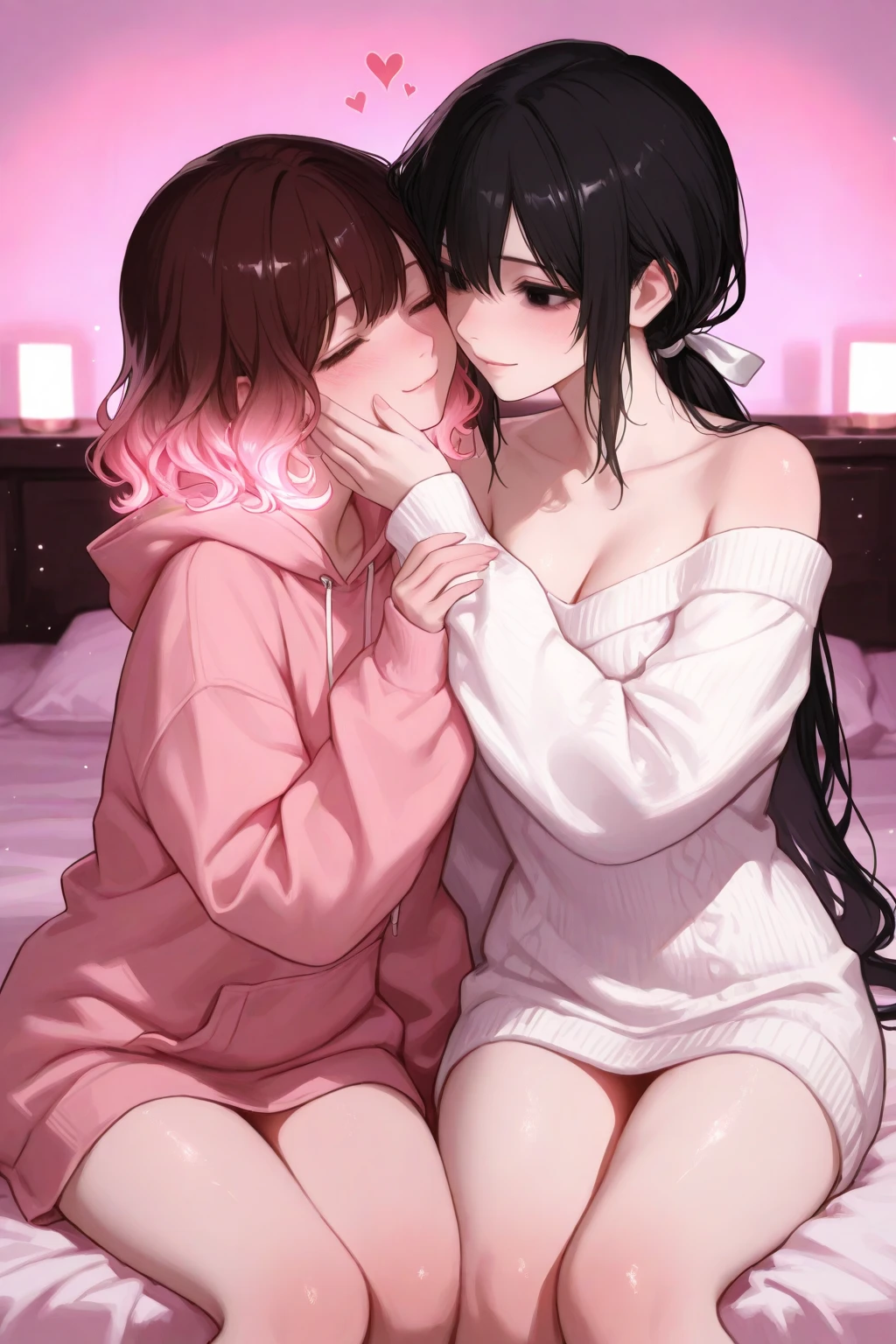 2girls、nightcity、Great body、Great legs、Comes a cardigan over a bra、A dark-haired、Holding a weapon with blood on it、Cherry blossoms are dancing、Being touched in the crotch while sitting with your legs up、Put your hands behind your back、poneyTail、Niō Standing、Holding a knife、Pointed mouth、Ordinary girl、Stick out the body、I'm wearing cute panties、Both are kissing、Touching the body、Licking each other、Kissing