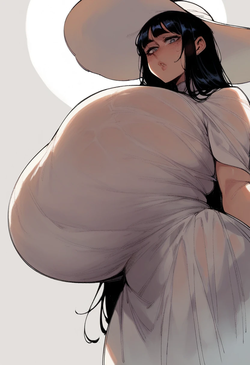 Nerdy girl, thick glasses, messy hair, giant , wide hips, baggy clothes