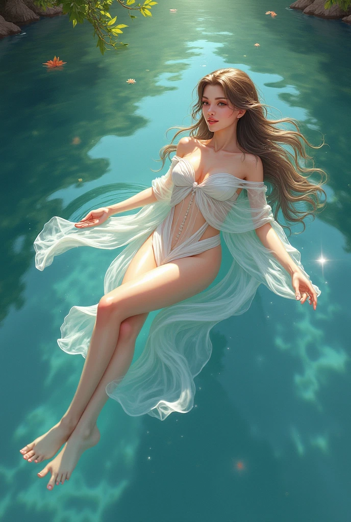 sfw,full shot, full detailed body, erotic masterpiece, Romantic mood, miniature lolita 20 years old albino rapunzel in a transparent tunic walks barefoot along the seashore on the left, a wave and sea foam roll over the girl's legs in a wave,detailed wet body and legs,wet skin,graceful endomorph physique and tender and beautiful girlish, small breasts in the shape of a fox nose. through the fabric of transparent panties, a convexity of feminine charms is visible, the lighting of the scene from the right behind the sun falls forming a rim light around the contours of the girl, in front of the soft light is reflected, highlighting the face and body forming soft beautiful chiaroscuro, shot on Nikon Z9 II and telephoto lens Nikon NIKKOR Z 135mm f/ 2.8 VR, chiaroscuro, hyperrealism, brightness, 8k, best quality, UHD, masterpiece, super detail, best quality, Jose Villa style, fine art style, romantic erotic masterpiece --auto --s2