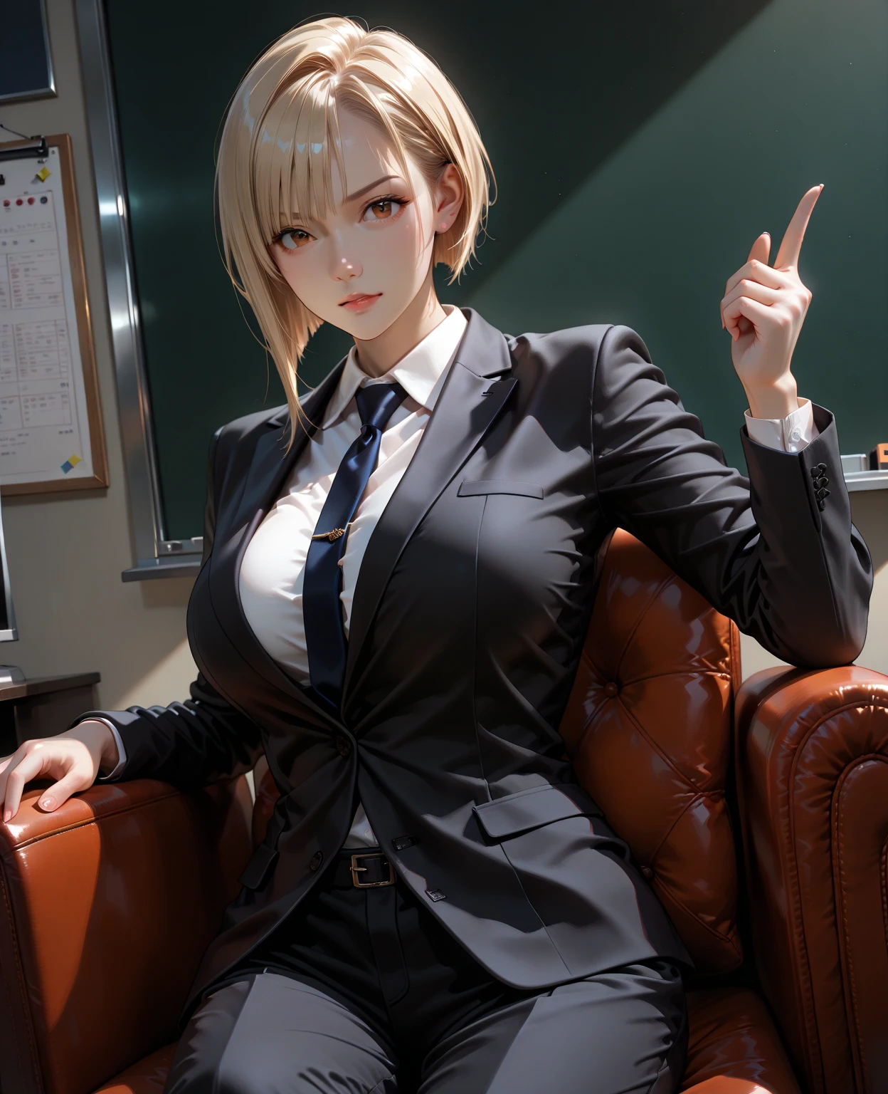 8K quality、High definition eyean Attacking、Naked female secretary in a jacket riding a man、Brown and purple short hair、Brown eyes、Ring piercing of the earlobe、Bright sunshine、Office at dusk、Sweat、Suits that hang down to the chest、Short skirt、Beautiful legs、Beautiful thighs、Shot from above、Dignified face、Small breasts、Seduce your boss、slender、Model Body Type