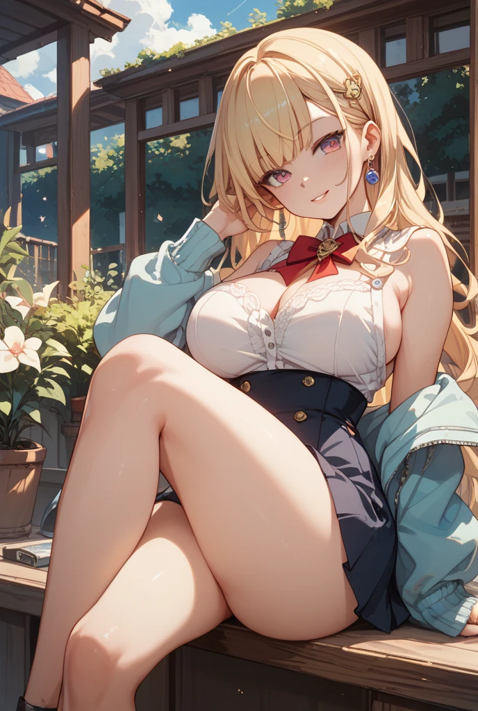 Highest quality、High resolution、Detailed Background、(Beautiful face in every detail:1.4)、Anatomically correct、(Normal number of fingers:1.2)、(Detailed eyes:1.2)、Teenage beauty、Perfect body line、Light color hair、Cute hairstyle、Sexy Costumes、Knee-high boots、Attractive thick thighs、Huge breasts、Beautiful girl looking at you with nature in the background、A big smile、very beautiful、Natural beauty、Cute gestures