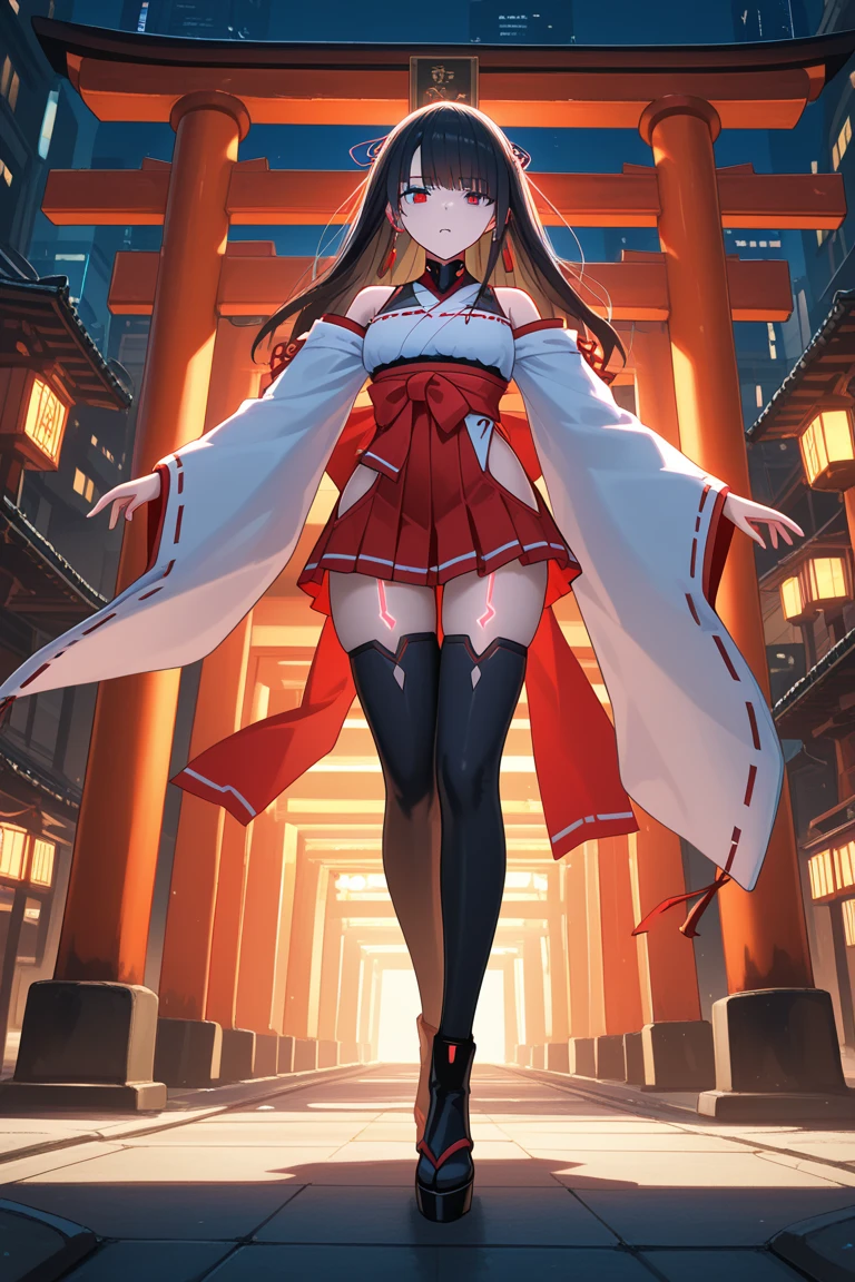 ((masutepiece)), ((best quality)), (ultra-detalhado), ((kawaii)), Cuovemente), ((sexy)), (Foi), ((extremamente detalhado)), 4k, (8k), best quality, (Beautiful), illustration, estilo anime, Pintura, Dynamic angle, corpo inteiro, Esbian de corpo inteiro, Angle looking up from below, (Japan Shrine), Sente-se no recinto, Abra as pernas, gradation, foco de corpo inteiro, Dim Sanctuary, Menina fofa s, 1girl em, sozinho, Maiden Shrine, Beautiful colored eyeeautiful eyes)), de pele branca, Penteados selecionados aleatoriamente, Glutes, Large breasts that are about to burst, Sorriso, sorriso, (corar), efeito espumante, Reflexo da lente, brilhante-cintilante, Brilhando