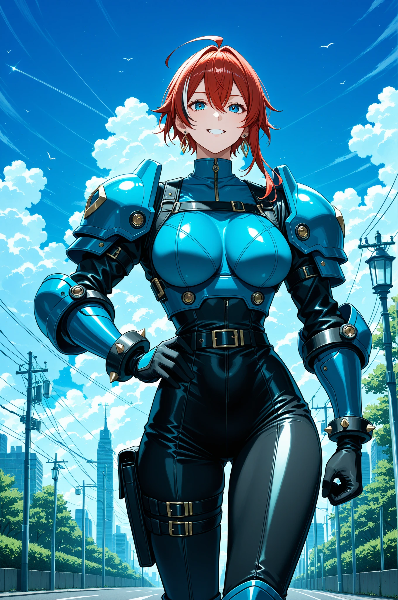 cum on chest、Blonde ponytail woman in armor with chest closed、glares、A look of contempt、humiliating、F-cup、cleavage of the breast、grnades breasts、Woman knight