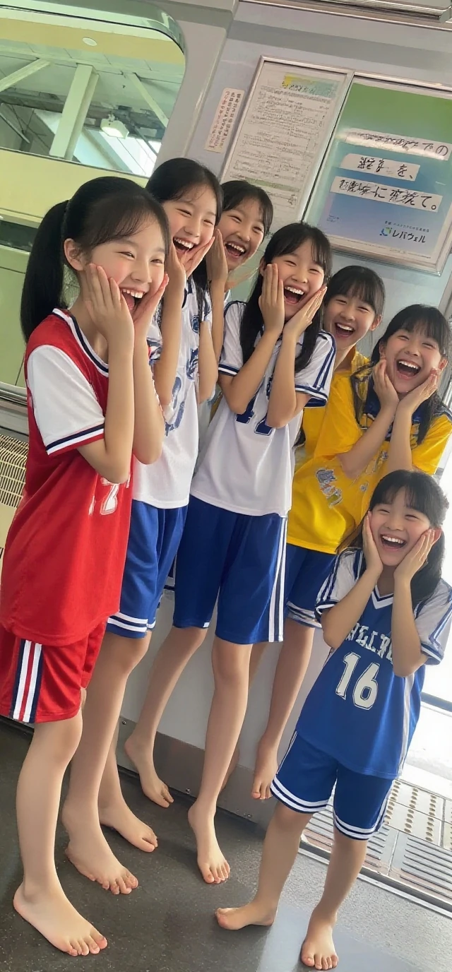 woman ,Blue Hair、Primary school students　Black jacket　gym　I have a basketball