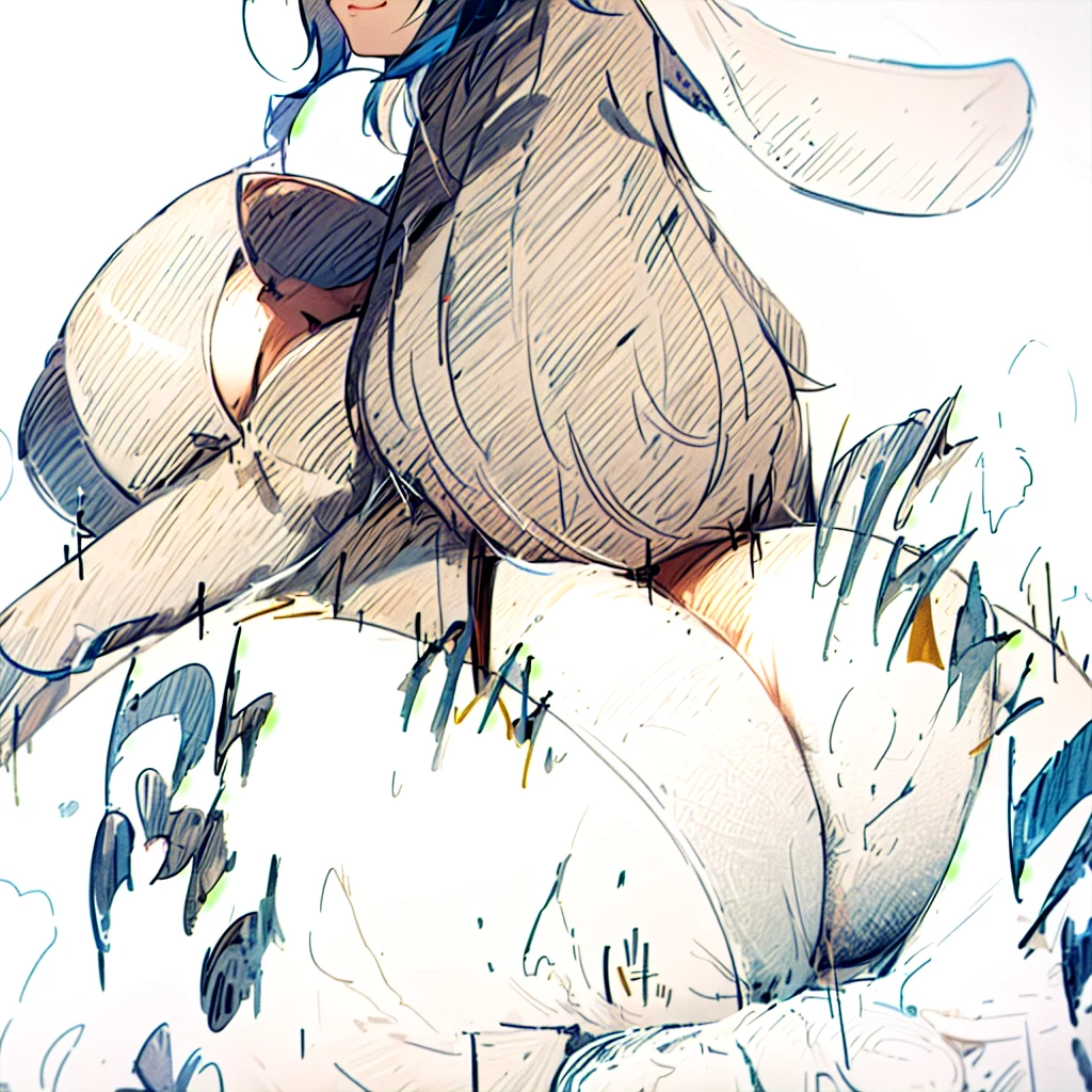 a white character wearing a orange shirt and orange pants with white hair and a orange bucket hat female character bob haircut busty and shortstack physique with wide hips attractive