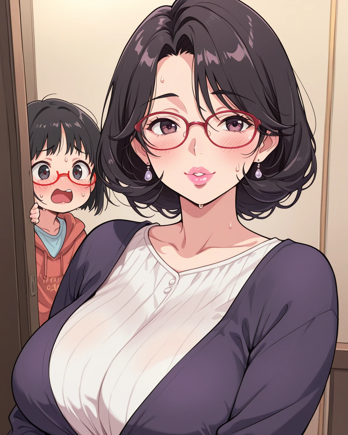 (masterpiece,highest quality,超A high resolution),japanese woman, (((Very beautiful 25 year old girl))), pretty girl、look at the photographer、 (()), super cute face, glossy lips, double eyelids in both eyes,natural smile、 natural makeup, long eyelashes, Shiny and smooth hair、center image, perfect limbs, perfect anatomy,(((Blue Rubber Dress)))glasses,(((See-through)))