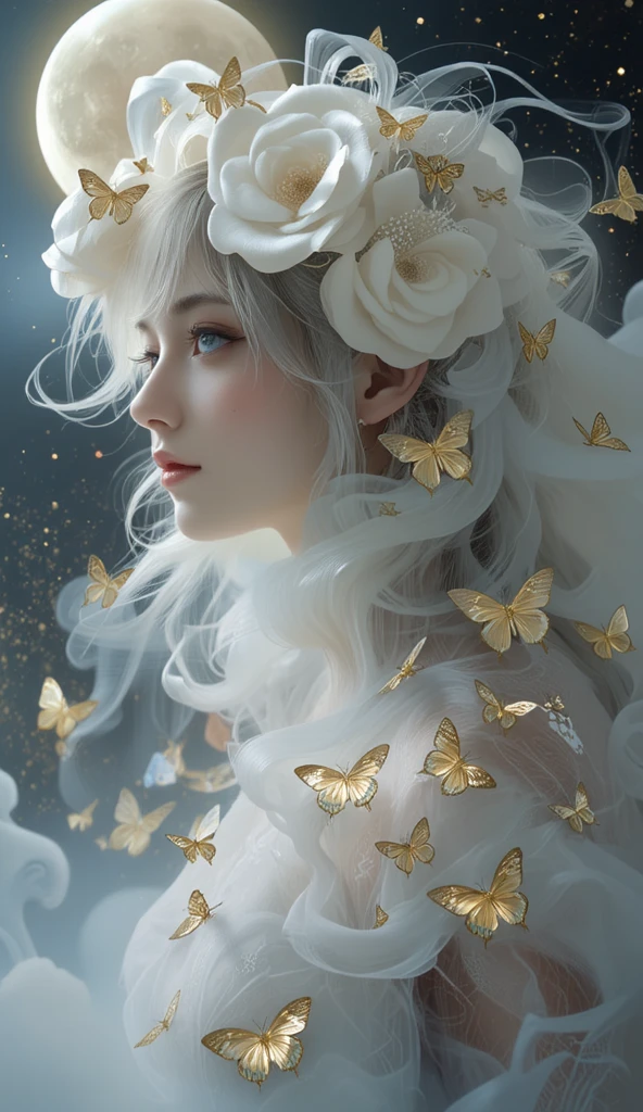 (A gorgeous womanï¼Grey lipstick),pov,(Mythic,religion,A fantasy movie full of imagination),ï¼Singular spaceï¼white moth,White butterflyï¼Paranormal phenomenonï¼hallucination:1.3ï¼,
hair ornament,white hair,beautiful image,A carefully cut hairstyle,elegance,Upper body art photo,sacredï¼divineï¼
(masterpiece:1.4),(soft lighting:1.2), bokeh, depth of field, photorealistic, caustics,
beautiful image,rim lighting,cinematic lighting,ealistic details,extremely detailed,ultra-realistic lights and shadows,official artï¼biopunk,
astonishing level of detail,ultra high res,HDR, realistic, dusty sunlight, ray tracing, cinematic (beautiful detailed face:1.0), (vivid colors:1.3, color full:1.3), ultra detailed 8k cg, extremely absurd,
beautiful face, perfect face, atural makeup, beautiful goddess,gorgeous queen,1girl, nice girl, mature female,
white feather skin,feathers,(fur trim,White sofa,White flowers:0.9)ï¼
beautiful lips, subsurface scattering, reflections, eflections, dramatic, realistic hair, Detail hands, realistic hands,
realistic skin, skin pores, sweaty skin,(shiny skin:1.3),(thick thighs:1.3),athletic,wide hips,perfect female body, narrow waist,extremely fine complexion,pale skin,
(athletic body:1.4),
(best quality:1.3),
<lora:ww-000012:0.6>ï¼ <lora:绪å¿- å¤è¶cinematic sets:0.8>ï¼ <lora:4ll3ll0ll13:0.75>ï¼f796, <lora:ayami-style:0.75>,AYAMI STYLE, <lora:æ³å
:0.5>, <lora:IvoryGoldAIv2-5:0.6> ,ivorygoldai,