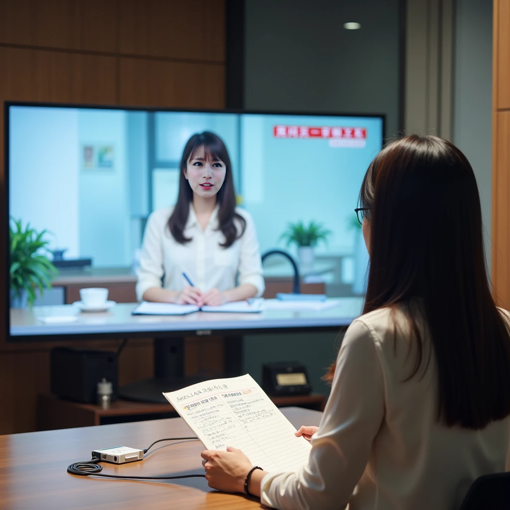 Two people sat at a table in the conference room, in a meeting room, business meeting, young business woman,in meeting together, professional cooperate, Focus on the model, vd,Male businessman, shoulder in front pose, Use a Lenovo laptop，Cyber style，Sci-fi style，