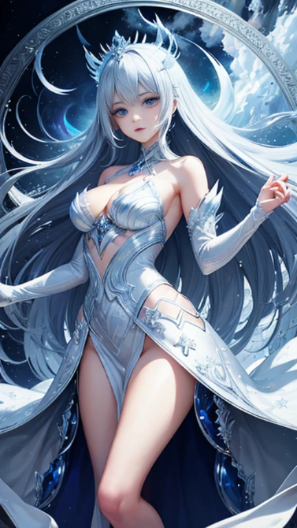 Girl crystal, chipped, shimmering inside, full height, many details, melancholy, Girl composed of crystal, white skin, full length, woman, many colors, not human, Colorful