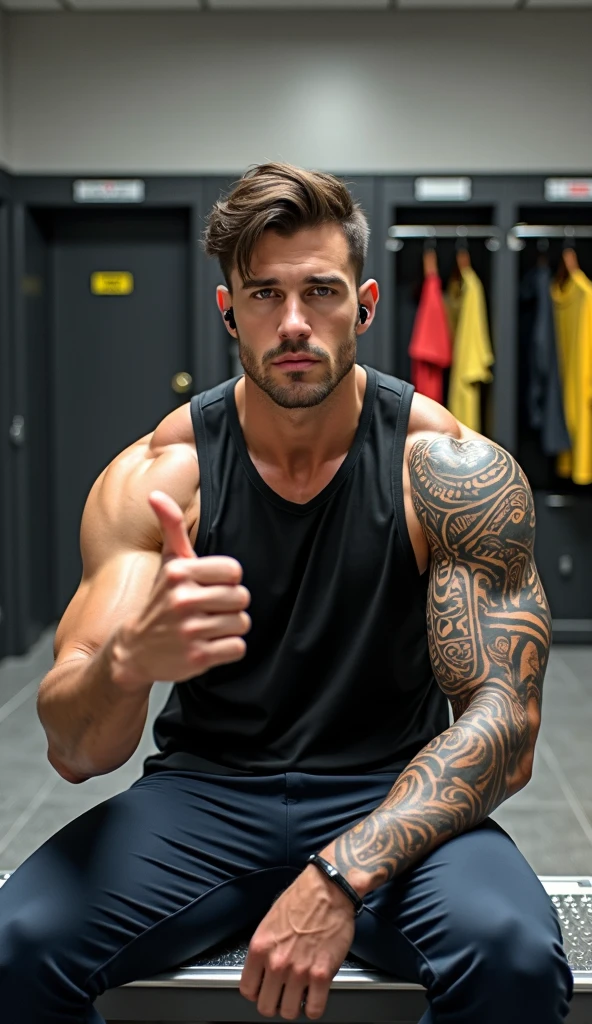 1male, body, realistic, photo art, masterpierce, ((body)) focus, pectoral, arms, flex  <lora:Lucas Lucco:0.80>
