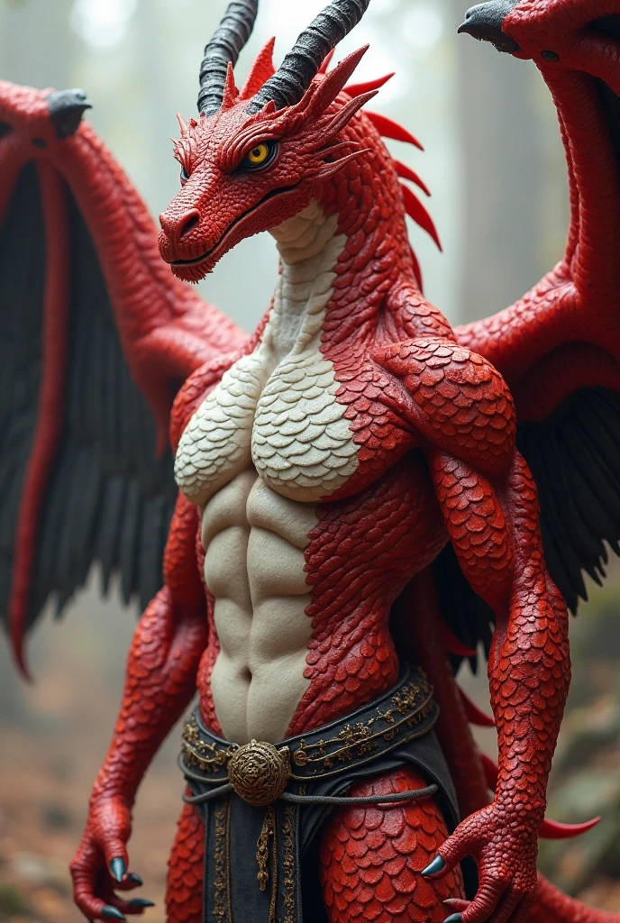 high-angle view, safi'jiiva, colorfull dragon, male, solo, spiked choker, yellow eyes, abs, pecs, red scales, loincloth, (talking to viewer:1.3), (smile:1.3) BREAK (medieval background, buildings:1.2), (intricate, realistic, photorealistic, masterpiece, best quality, ultra realistic, 4k) <lora:Safii'jivaFRL27nO:0.85>