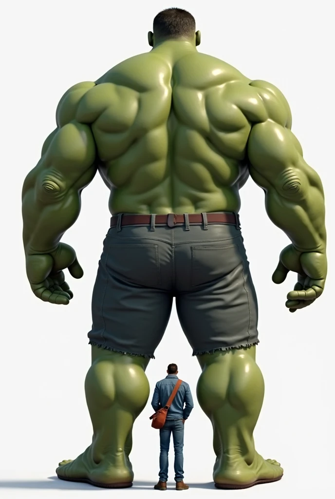 white anthro giant tyrannosaurus with chubby build, tank top, super broad shoulders, giant lats, huge round heavy pecs, massive arms, thick thighs, big thick tail, giant bulge in shorts,, with collar, walking down the street, very low angle, dynamic pose