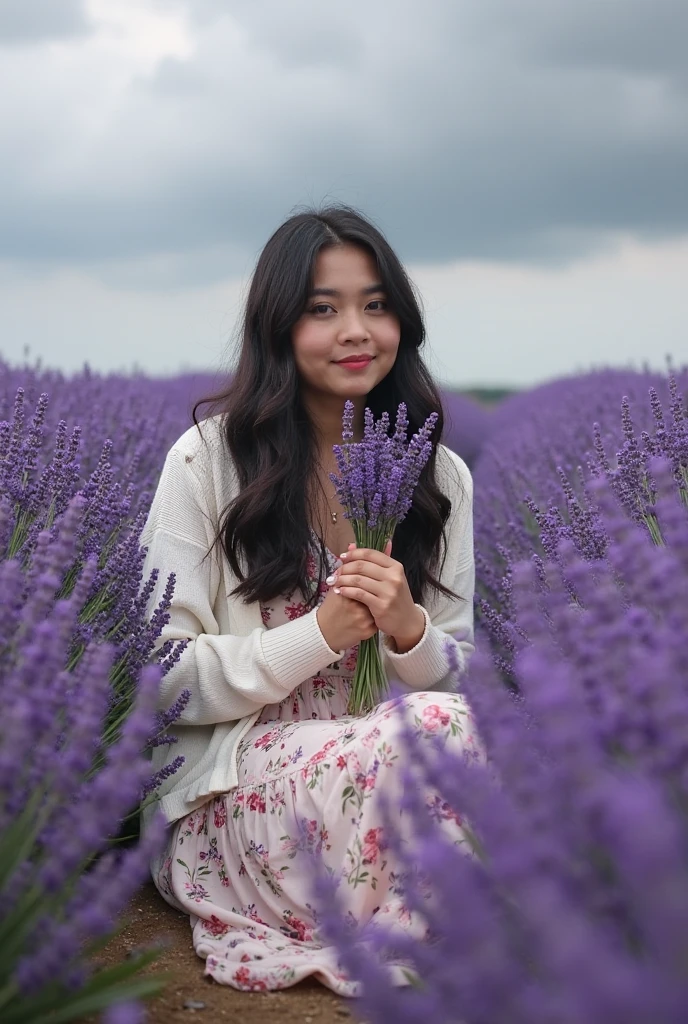 arafed  sitting in a field of lavender flowers, in a lavender field in france, girl in flowers, girl sitting in a flower field, lavender yellow color scheme, girl in a flower field, purple colors, girl in a flower bed, lavender, cute handsome, lavender plants, lavender fields in full bloom, with beautiful flowers, Beautiful cute