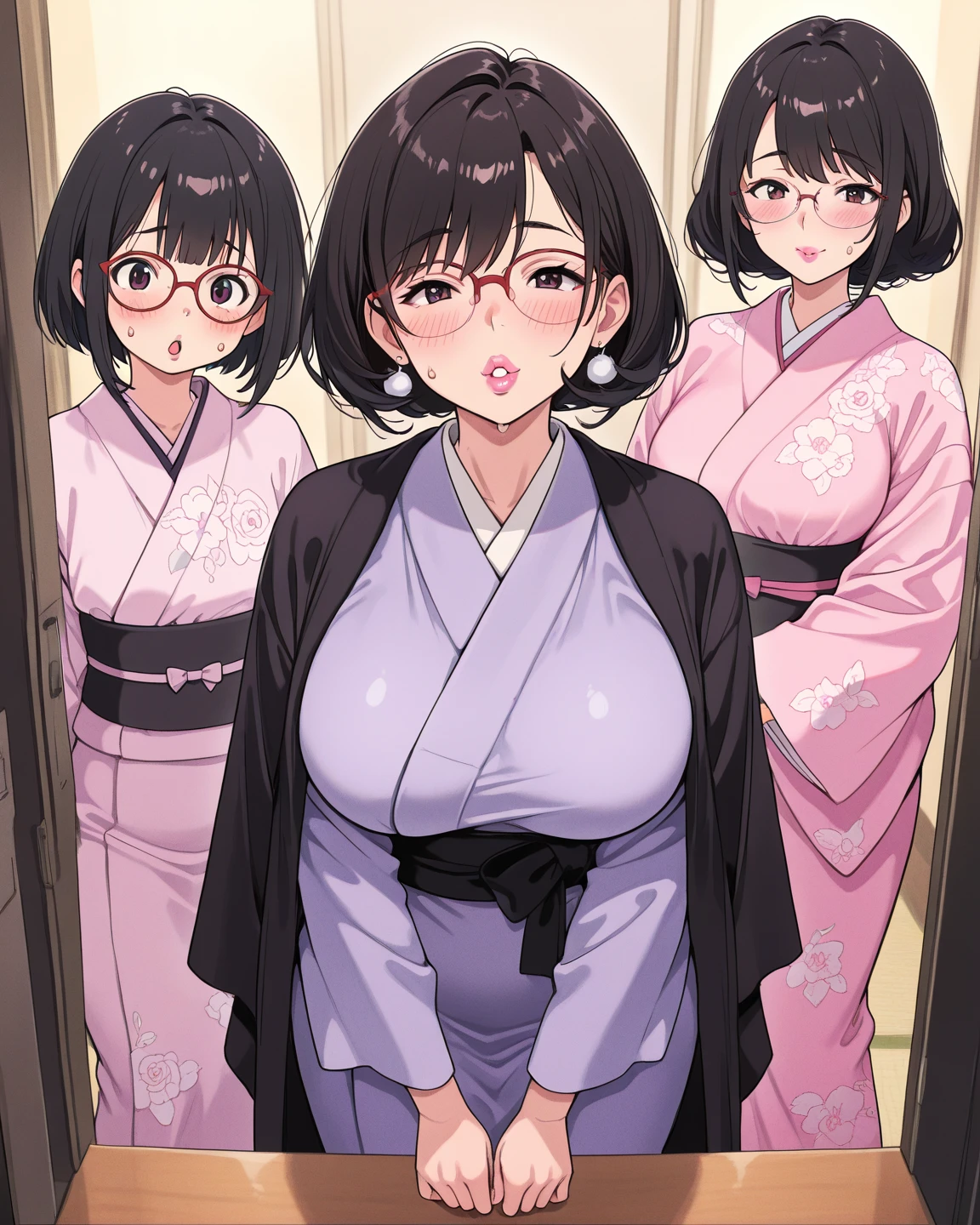 Photo of a milf asian female teacher with saggy breasts, (((undressing))) in front of classroom, 40yo, busty body, tall body, tanned skin, dimples, light, detailed face, embarrassed face, ((looking disgusted)), ((very angry)), (dissapointed),open mout, (scream), Perfect breasts, big breasts, natural breasts, big nipples, G cup, (((hijab))), (((glasses))), (((sorella underwear))), (((polka dots sorella bra))), (((brown shirt))), (((polka dots sorella panties))), (((brown trouser pulled))), (sweat:1.0), (wet)