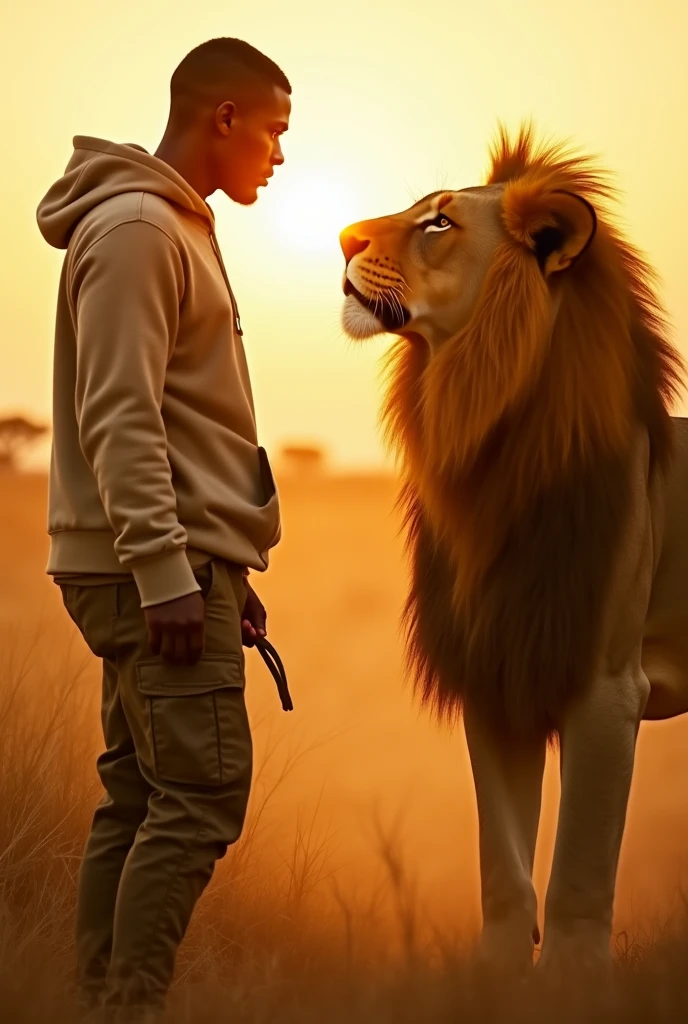 Black boy next to a lion