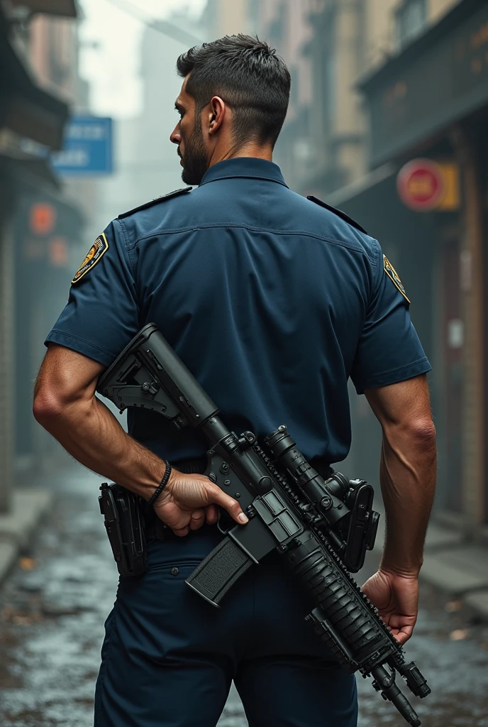 Homem lindo segurando arma , police