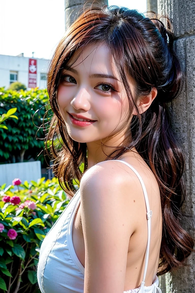 Highest quality, shape, Very detailed, finely, High resolution, 8k wallpaper, perfect dynamic composition shape, Natural color lip, cute笑顔、20-year-old girl、Beautiful and dense face、Perfect and beautiful face,Big eyes、Beautiful and dense face、Perfect and beautiful double eyelids、Blur the background、Perfect and beautiful face、(8K High Resolution), (Highest quality), (RAW Image Quality),(Tabletop:1.2), (Realistic), (Realistic:1.37), Japanese white-eye,Long eyelashes,Exquisite(Live-action Realistic style),The ultimate face,Realistic light and shadow,Distinct facial features,Milky skin,Fair skin, Skin with attention to detail,Realistic skin details,Pores are visible,(Very detailed),Hair length is random, (Flowing Hair),Best Portrait,Close-range shooting, Only one girl, cute,Beautiful and beautiful eyes, Beautiful and detailed nose, Very detailed肌) ,(Beautiful face with double eyelids), (realism: 1.4),Great details, 超High resolution,,,Delicate and beautiful face,Age 25,(Beautiful Face 1.4),thin, (Wearing a floral dress:1.2),((In a park rich in nature)),,Natural smile,(,looks happy),Long Hair,Sparkles around the eyes,Pink lipstick,((Wearing a floral dress)),Very beautiful legs,(((Are standing))),((Smile at the audience)),A very attractive smile,(((Very strong winds are blowing))),((Are standing and showing off white panties)),It is a simple, sheer dress with a very short length.,Rear View,A little big butt, ((nsfw))