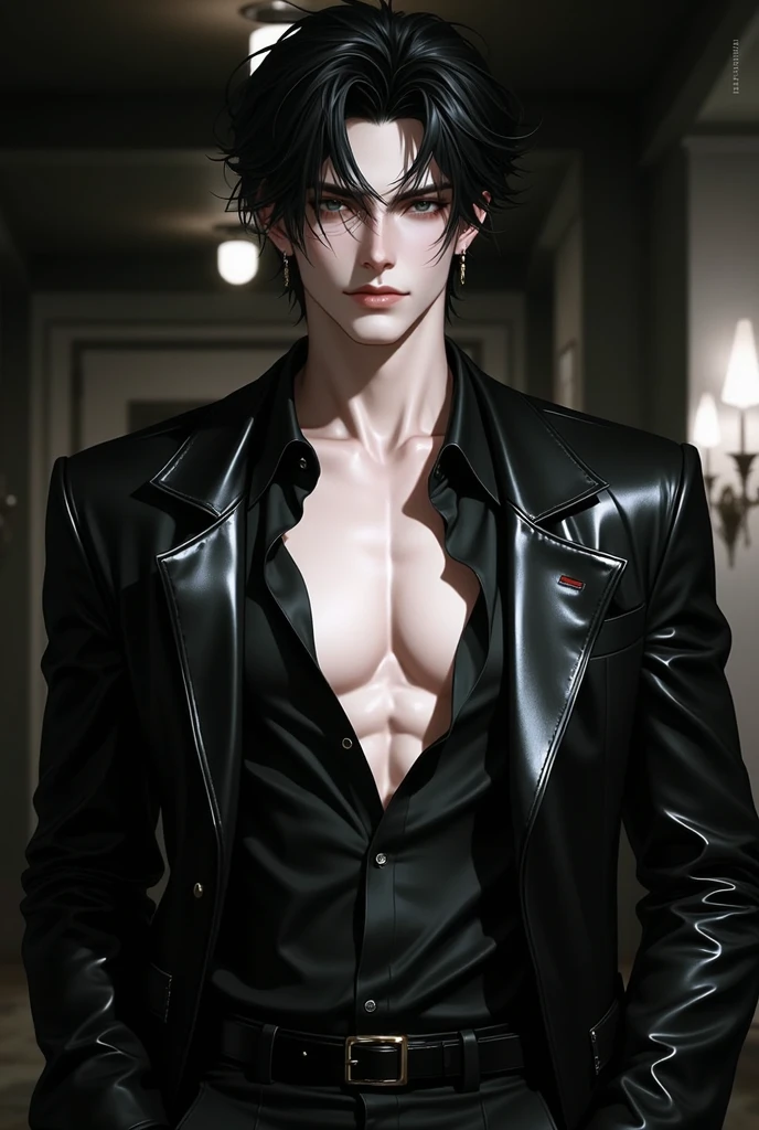 (masterpiece,best quality,ultra_detailed,highres,absurdres),1boy, male focus, tattoo, solo, white hair,chain, shirt, black necktie, necktie, simple background, yellow eyes, upper body, vest, short hair, looking at viewer, parted lips, collared shirt, round eyewear, long sleeves, neck tattoo, hand on own shoulder, arm tattoo, black shirt, red background, brown vest, monocle, jewelry (looking away:1.2)