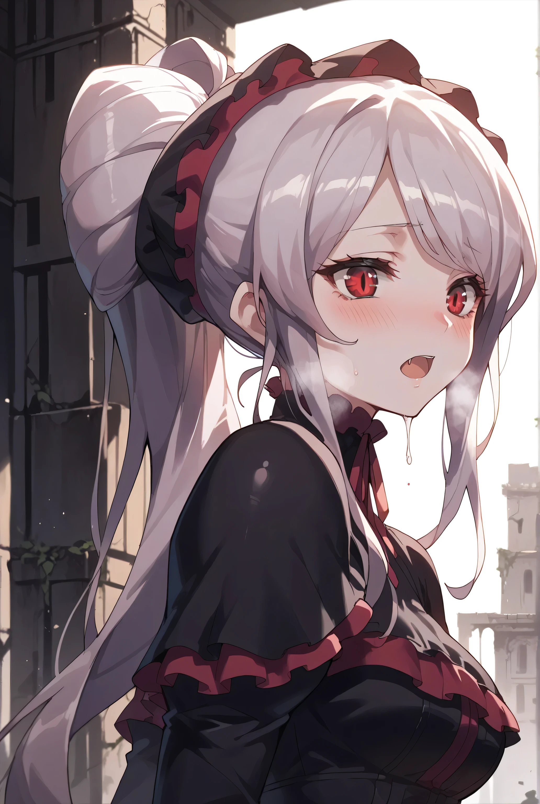 score_9, score_8_up, score_7_up, Glossy Skin, Pose, rating safety,shalltear,big boobs, open mouth, Strong blush, heavy breathing, Glynn, my blood is dripping,rubles_Ruins,