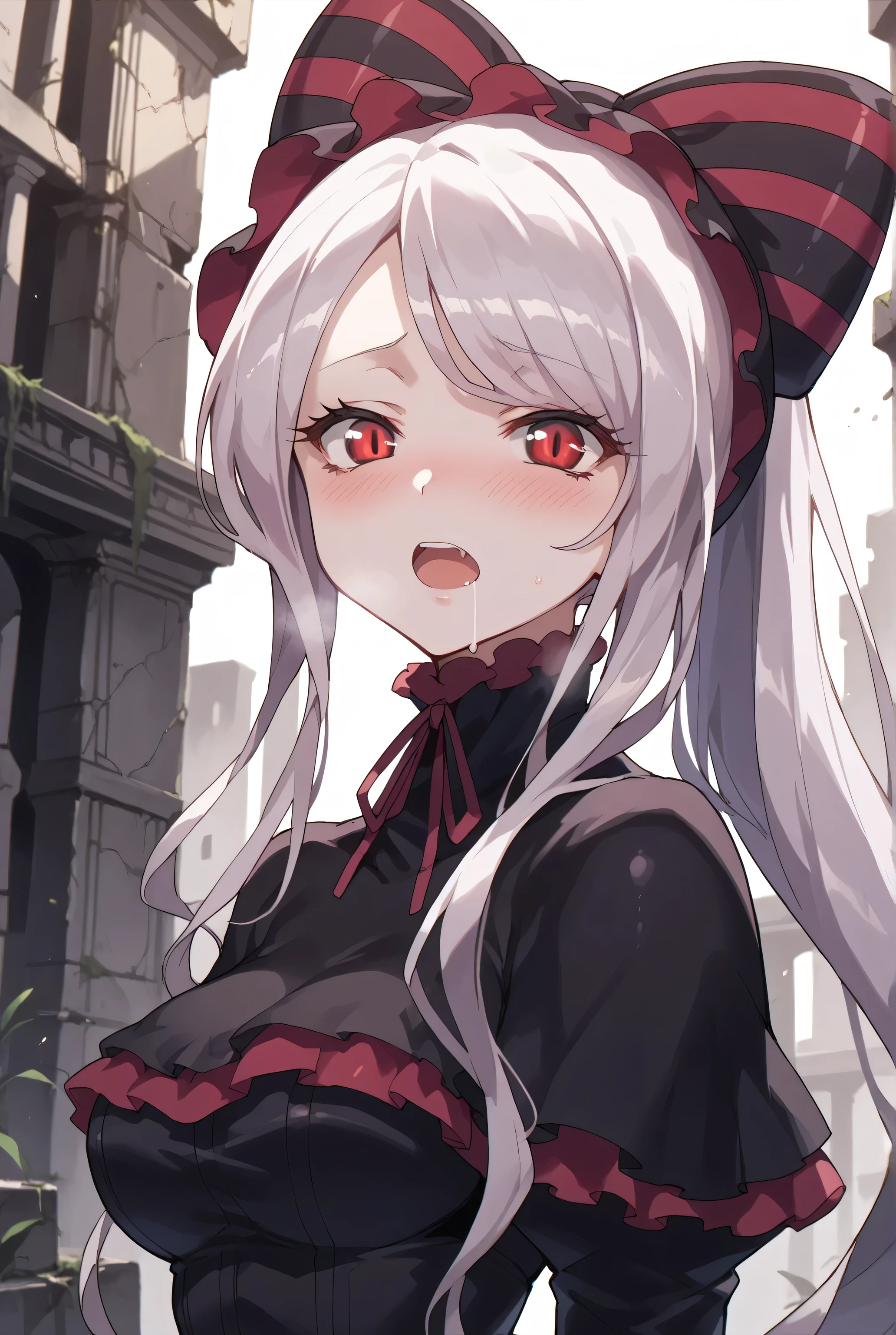 score_9, score_8_up, score_7_up, Glossy Skin, Pose, rating safety,shalltear,big boobs, open mouth, Strong blush, heavy breathing, Glynn, my blood is dripping,rubles_Ruins,