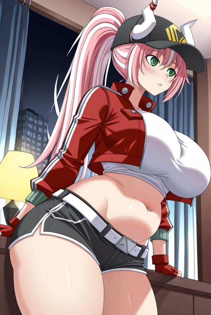 pink,madoka, musclegirl, crazy smile, babarian, revealing cloths, long hair, living hair, red eyes, full body, feet,huge breast, body suit, angel wings