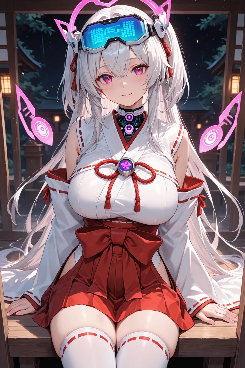 actual, , white hair, big eyes, Smile，open mouth，big breasts，glowing eyes，open lips, blush, daytime，background orc ears，Fox fairy，Kimono decoration，sexy，exposed，charming smile，Half-dressed kimono，white fox ears，White pink fox tail，high thigh slit，，Exquisite background，Mature，red background，Warm colors，red sleeves，Bright colors，white hair，Sense of lens,Lying in bed，Mature women