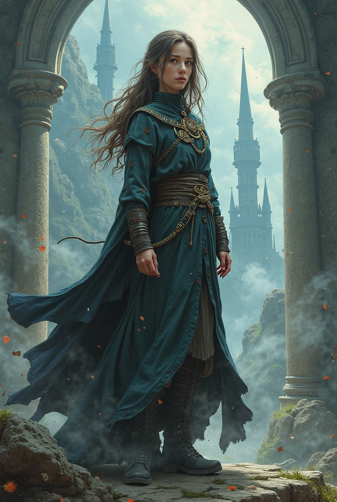 dwarf, female, cleric, dnd cleric(masterpiece) with long braided red hair, wearing white plate mail armor (intricate details) , wearing long blue cloak (intricate details), armed with a fiery sword, wearing holy symbol, intense green eyes, heeled boots, wide angle, with fantasy temple background, braid, ponytail, very long hair, hair strand, long braid, high ponytail, hairpin, hair bow, jewelry, earrings, makeup, grim face, high detail, Conceptual art, Op art, Realism, motion blur, glowing light, ray tracing, god rays, silhouette, wide shot, panorama, Wide-Angle, UHD, masterpiece, award winning, high quality, 4K, highres, best quality, super detail