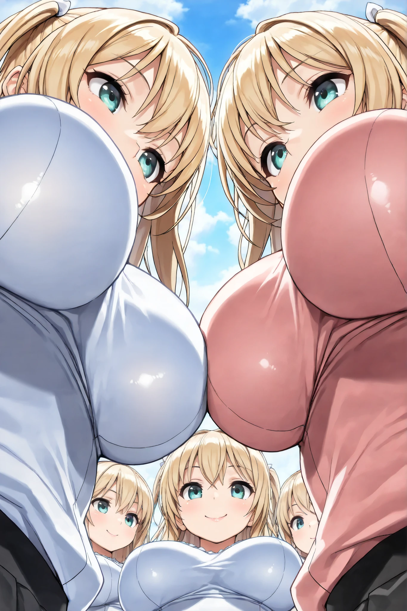 masterpiece, High resolution, Big Breasts、Multiple girls、In a very narrow and dark elevator、Navy pleated skirt、Heart symbol、Pant voice、Beautiful Skin、Blunt bangs、Mature adult woman、Narrow eyes、Tall、Women with too big、Her breasts are 2 meters、View your viewers、press your breasts against your penis、titfuck、The girls face each other and press their boobs against each other、Harem、Multiple breasts pressed against one penis、Girls press their boobs against each other
