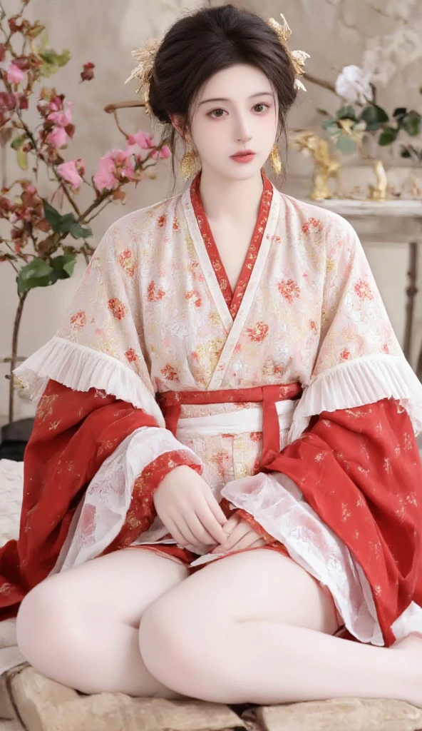 Anime girl in kimono costume lying on bed with head on hands, Beautiful character painting, guweiz style artwork, beautiful and seductive anime woman, extremely detailed artegerm, Hanfu blanco, 3d realistic anime style., loose hair and long robes, beautiful anime woman, anime realism style, beautiful animated portrait, artegerm. animated illustration