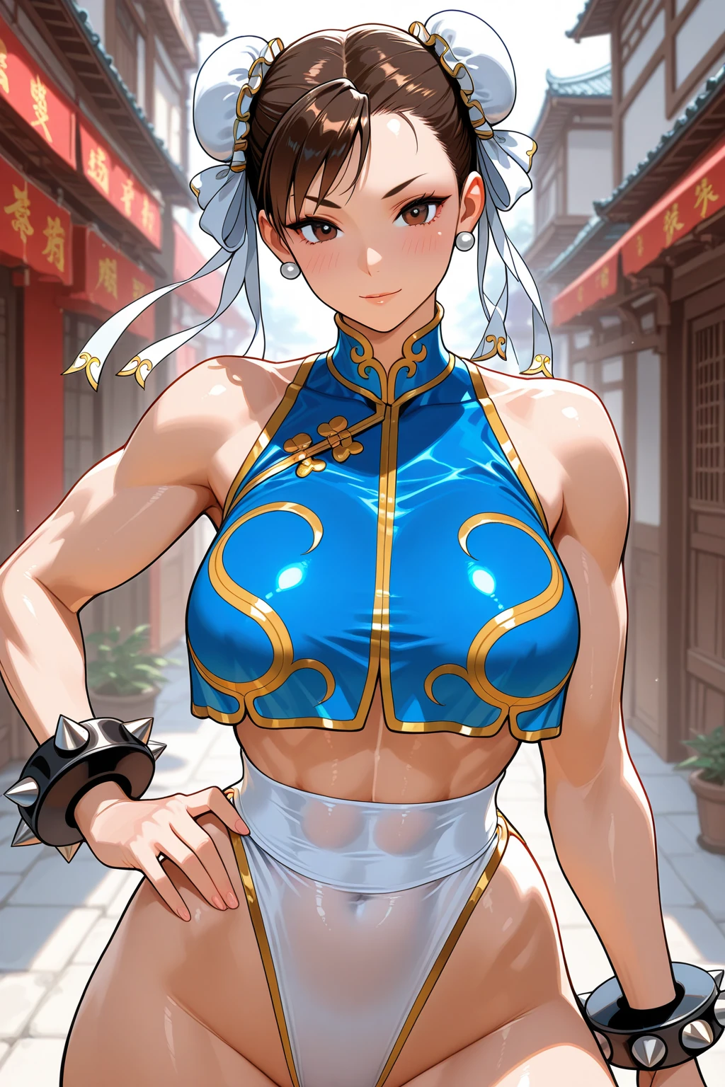 Bare shoulders with full breasts