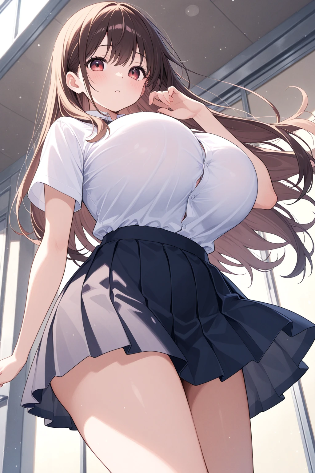 Full body image, front, One girl, 18-year-old, Mix 4, (32K, RAW Photos, Highest quality, masterpiece:1.2), (Anime-like, photoAnime-like:1.37), cute, Short sleeve T-shirt,Shorts,Black knee socks, night, rain, Humidity, Professional Lighting, Photon Mapping, Radio City, Physically Based Rendering, Super Resolution, (Big Breasts:1.2), {{The biological weapon that had preyed on the younger sister took her place and reunited with the older brother, The rebellious little sister has become the obedient little sister}}, Girl Skull, whole body, NSFW