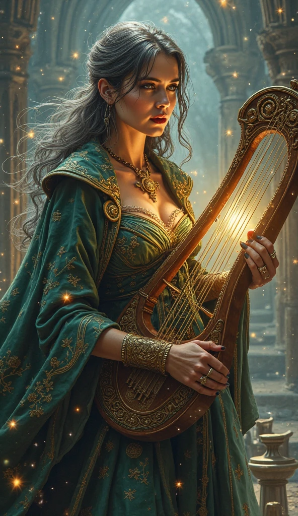 high details, best quality, 8k, [ultra detailed], masterpiece, best quality, (extremely detailed), dynamic angle, ultra wide shot, photorealistic, RAW,  fantasy art, dnd art, fantasy art, realistic art, octane rendering, an ultra wide, full body, [[anatomically correct]] a picture  of a human female  (1.5 intricate details, Masterpiece, best quality) fantasy bard, fantasy enchanter,  playing a flute and enchanting people with magical song, colorful clothes, dynamic clothing, epic beautiful female bard (1.5 intricate details, Masterpiece, best quality), dynamic hair, tavern full of crowd, many people (1.5 intricate details, Masterpiece, best quality), bard playing the flute and enchanting audience (1.5 intricate details, Masterpiece, best quality), candles lights, fantasy chandelier, magical notes, magical runes in the air (1.5 intricate details, Masterpiece, best quality),