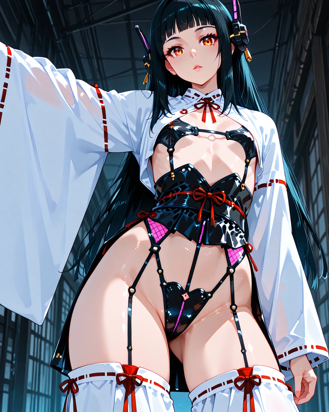 nsfw, ((best qualtiy)), ((tmasterpiece)), (the detail:1.4),Official art, unity 8k wallpaper, ultra detailed, beautiful, masterpiece, best quality, RAW, masterpiece, super fine photo,ULTRA-SHARP, best quality, super high Resolution, photorealistic, sunlight, full body portrait, stunningly beautiful,dynamic pose, delicate face, she is wearing mechanical futuristic white BODYSUIT with belt bondage,she indulges in masturbation,fingering pussy,she is looking viewer,straddling,Kneeling,lean on back,Highly detailed night-city background, detailed face, detailed complex busy background, high detailed skin, realistic skin details, visible pores, sharp focus, volumetric fog, 8k uhd, dslr camera, High quality, film grain, fair skin, photorealism,sprawling metropolis in a futuristic,hashful FACe